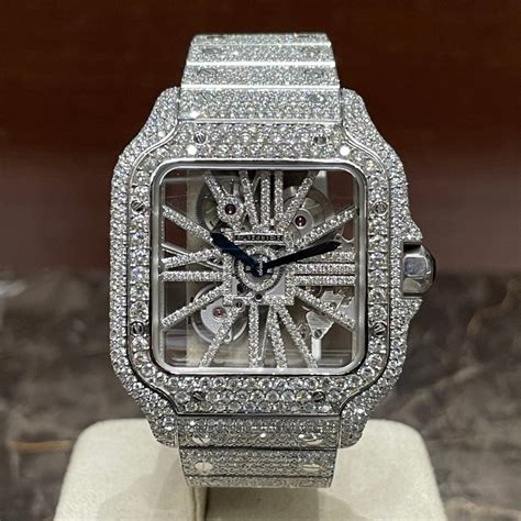 cartier santos 100 skeleton replica|cartier santos iced out.